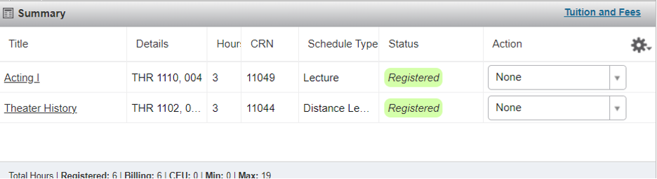 example of registered status view